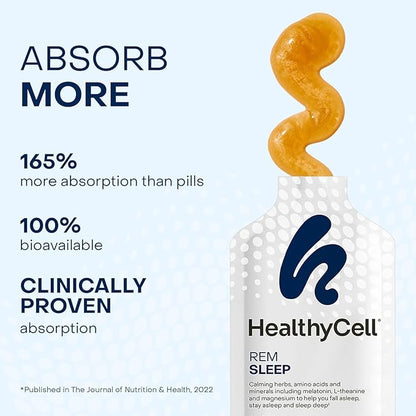 Healthycell REM Sleep - Liquid Gel Extra Strength Sleep Supplement for Adults - Melatonin, Magnesium, GABA, L-theanine Supplement - Maximum Absorption - 14 Gel Packs