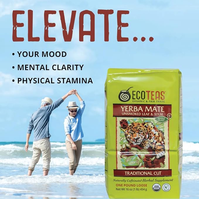 ECOTEAS Organic Yerba Mate Loose Leaf Tea – Unsmoked Detox Herbal Tea for Natural Energy – Coffee Alternative - Kosher, Non-GMO, Gluten-Free - Traditional Cut, 1 lb (Pack of 3)