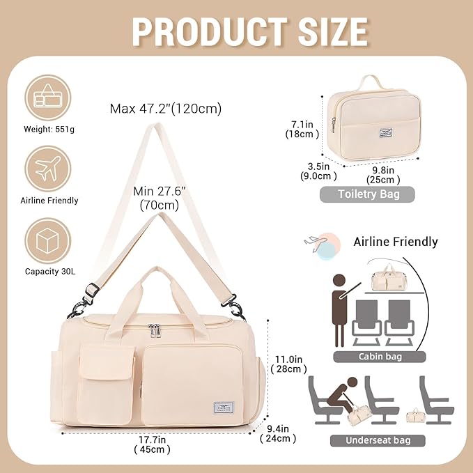 FIORETTO Women's Gym Duffle Bag with Shoes Compartment, 37L Capacity, Ideal for Travel, Gym, Sports, Duffel, Weekender