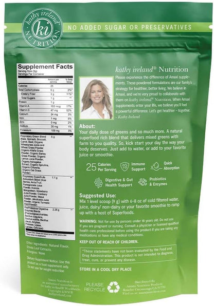 kathy ireland Nutrition Plant Based Super Greens Powder Mix, Watermelon, 9.5oz