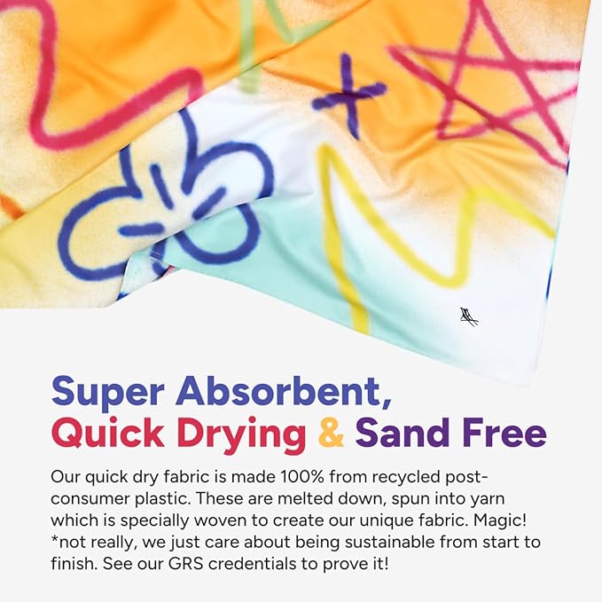 Dock & Bay Beach Towel - Quick Dry, Sand Free - Compact, Lightweight - 100% Recycled - Includes Bag - Sand to Streets - Large (160x90cm, 63x35)