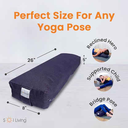 Sol Living Yoga Bolster Pillow Rectangular Meditation Cushion Cotton Meditation Accessories for Restorative Yoga Meditation Pillow Yoga Pillow Firm Body Pillow Bolster Pillow for Legs Removable Cover