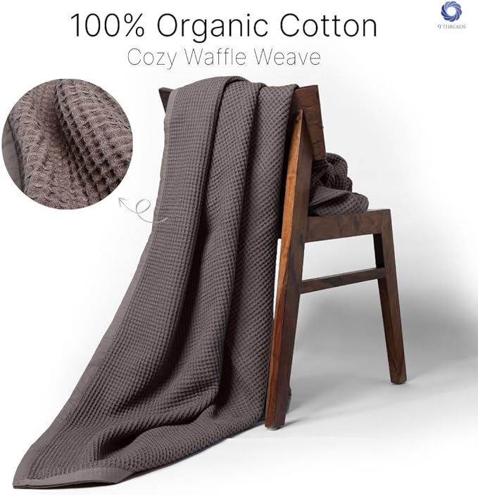 GOTS Certified Organic Cotton Waffle Weave Blanket, Twin Bed Size, 66"X90"Cozy Throw Blanket for Couch, Modern Home Decor, Throw Blankets,Waffle Blanket & Soft Bed Blankets -Charcoal Grey