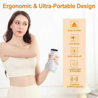 3-in-1 Handheld Lymphatic Drainage Massager with Red Light, Heat & Vibration - Cordless Anti Cellulite Massage Tool for Body Relaxation, 3 Modes & 9 Speeds for Belly, Legs, Thighs