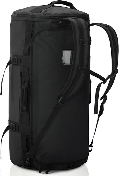 Haimont Large Duffle Backpack Bag for Men, Long Travel Duffel with Backpack Straps, Heavy Duty Back Packs with Shoes Compartment, Water-resistant, 90L, Black