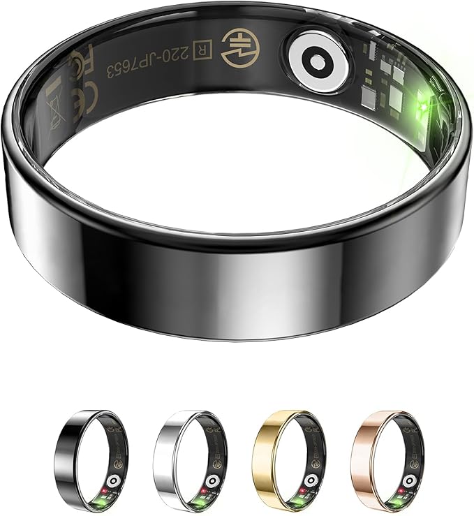 Fitness Tracker, Smart Ring for Women Men, Sleep Tracker Ring with 24/7 Heart Rate Monitor, Fitness Ring with Activity Tracker, Step Counter, Calorie Pedometer, No APP Fee, iOS Android (Black, 7)