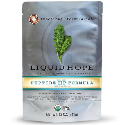 Functional Formularies Liquid Hope Peptide High Protein Organic Tube Feeding Formula and Nutritional Meal Replacement Supplement, 12 Oz Pouch, Pack of 24