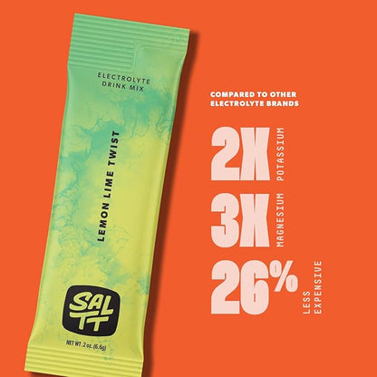 Keto Chow SALTT Electrolytes Powder Packets, Lemon Lime Twist (30 Hydration Packets) - Magnesium, Potassium, Sodium, Trace Minerals - Vegan, Sugar & Gluten Free - Travel Essentials - Made in USA