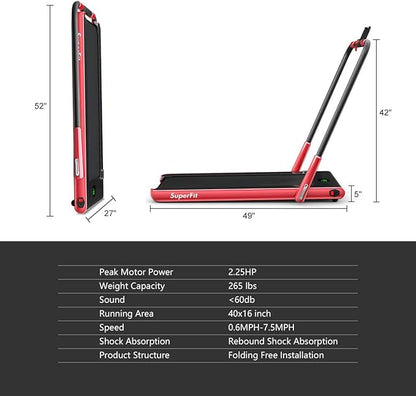 GYMAX Walking Pad, 2 in 1 Free Installation Under Desk Treadmill with Smart App, Remote Control & LED Display, 2.25HP Foldable Portable Compact Running Machine for Small Spaces Home Office