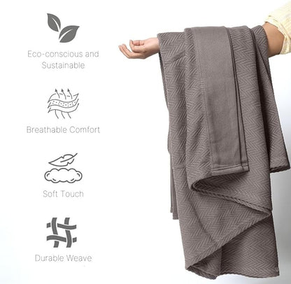 100% Cotton Herringbone Blankets, 66"X90" Twin, Throw Blanket for Bed, All Season Cotton Blanket, Cozy Blanket,Throws & Bed Blanket, Throw Blanket for Couch, Modern Home Decor -Charcoal Grey