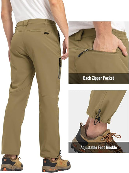 Rdruko Men's Snow Pants Waterproof Insulated Winter Hiking Pants Snowboard Fleece Lined Softshell Ski Pants