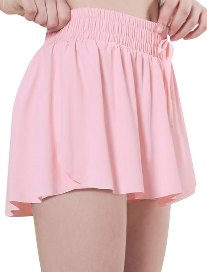 EXARUS Girls Butterfly Shorts Flowy Dance Skirt Cheer Skorts Athletic Tween Clothes Teen Preppy Outfits Flutter Kids