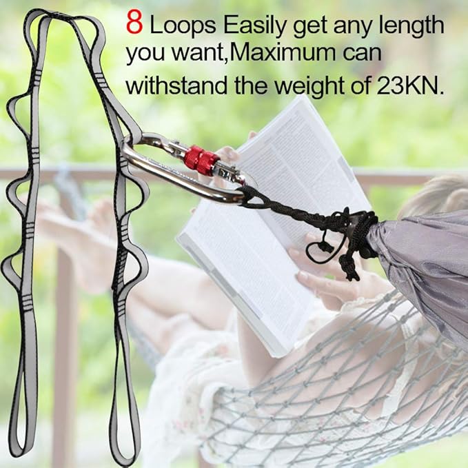 DASKING 23KN (5070 lbs) Heavy Duty Climbing Straps - 2 Pack Adjustable Daisy Chain Webbing for Aerial Yoga, Hammock, Fitness & Rigging - CE/EN566 Certified, Red/Grey