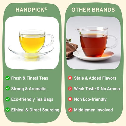 HANDPICK, Tea Bags Sampler Assortment Variety pack Gift Box 8 Flavors, 40 Tea Bags - Perfect Variety | English Breakfast, Green, Black, Herbal & More | Gifts for Him/Her