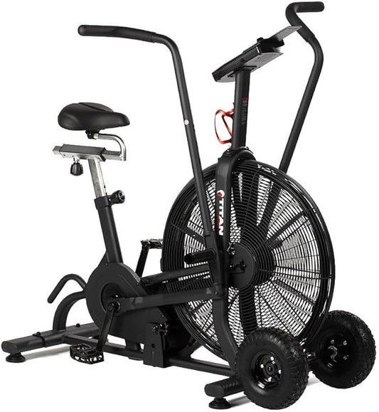 Titan Fitness Fan Bike, Indoor/Outdoor Cycling Exercise Bike with LCD Screen, Stationary Bike for Home Gym, Exercise and Cardio Workout Equipment, Black, 111 LB