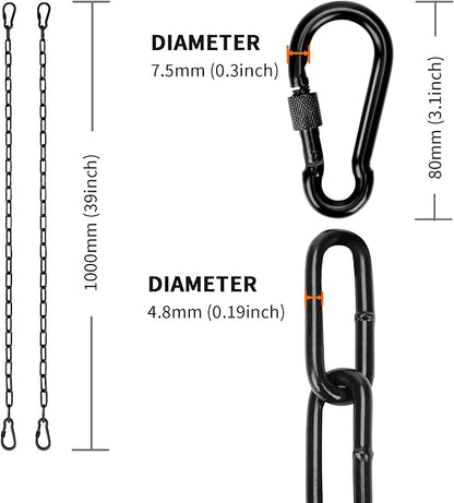 2 Pack 39inch Heavy Duty Hanging Chain with 4 Carabiners, 1000LB Capacity Hanging Chair Chain for Hammock Swing Hanging Chair Punching Bags Sandbag Indoor Outdoor Yoga Gym (Black)