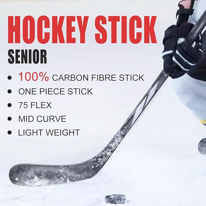 GY Ice Hockey Stick Senior Professional 100% Carbon Fibre Hockey Stick Adult 66"" Length, Shaft Woven UD 24K / Fle 75