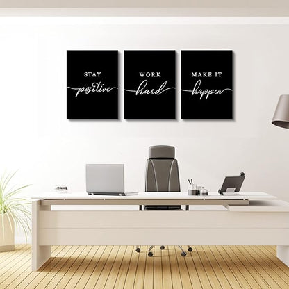 Framed Canvas Wall Art - Motivational Quote Set of 3 Prints, Stay Positive & Inspirational Office Wall Decor (E-3pcs, 12x16in x3pcs)