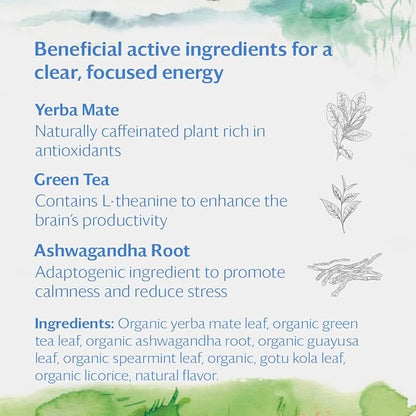 Grace Farms REVIVE Wellness Organic Tea Blend (16 Pyramid Sachets) | Yerba Mate, Green Tea, & Adaptogens | Natural Energy Coffee Replacement | Fairtrade & Kosher | Gives Back 100% of Profits