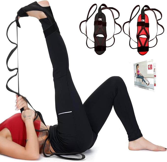 Foot and Calf Fascia Stretcher for Plantar Fasciitis, Physiotherapy Stretching Strap, Yoga Stretch Strap Improves Strength and Relief to Heel Spurs, Calf, Thigh and Hip (Black)