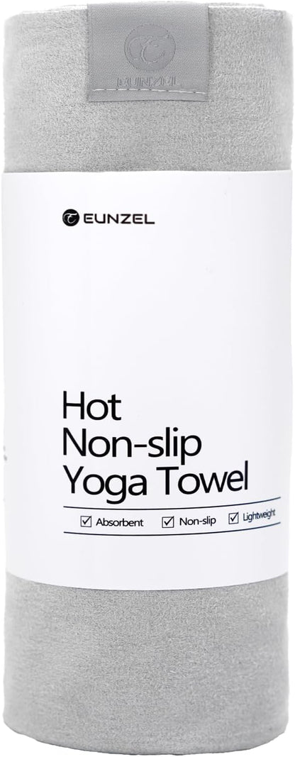 Eunzel Hot Yoga Towel, Super Absorbent Yoga Mat Towel Soft Suede Microfiber Non-Slip Towel for Bikram Pilates and Yoga Mats 72" x 26.5", Light Grey