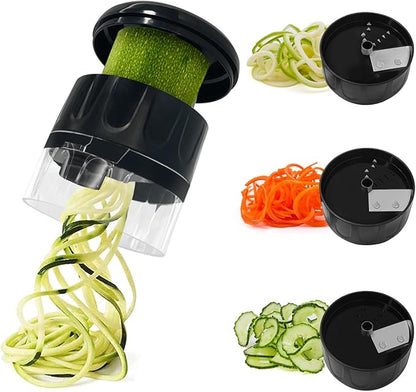 3 in 1 Vegetable Spiralizer Slicer, Adjustable Zucchini Carrot Noodle Maker, Cucumber Spiral Cutter, Easy to Use Kitchen Tool（Black）