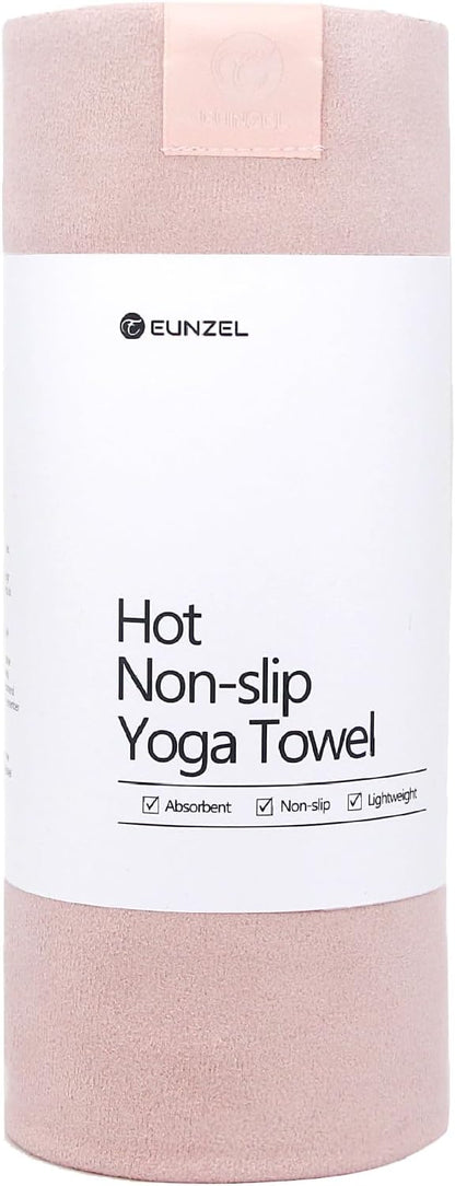 Eunzel Hot Yoga Towel, Super Absorbent Yoga Mat Towel Soft Suede Microfiber Non-Slip Towel for Bikram Pilates and Yoga Mats 72" x 26.5", Pink