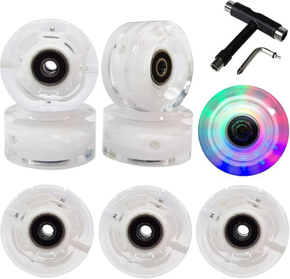 FREEDARE Roller Skate Wheels 54mm/58mm and Bearings Indoor Outdoor Luminous Light Up 83A with T Tools for Double Row Skating and Skateboard (8 Pack)