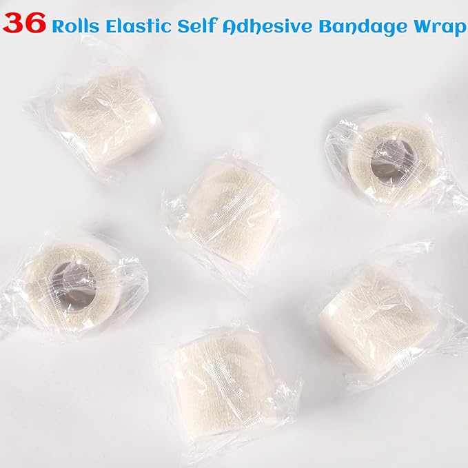 36 Rolls Elastic Self Adhesive Bandage Wrap 2 Inch, Breathable Non Woven Cohesive Bandage, Vet Wrap for Dogs, Ankle Sprains Swelling Medical First Aid Tape, Sports Athletic Tape White