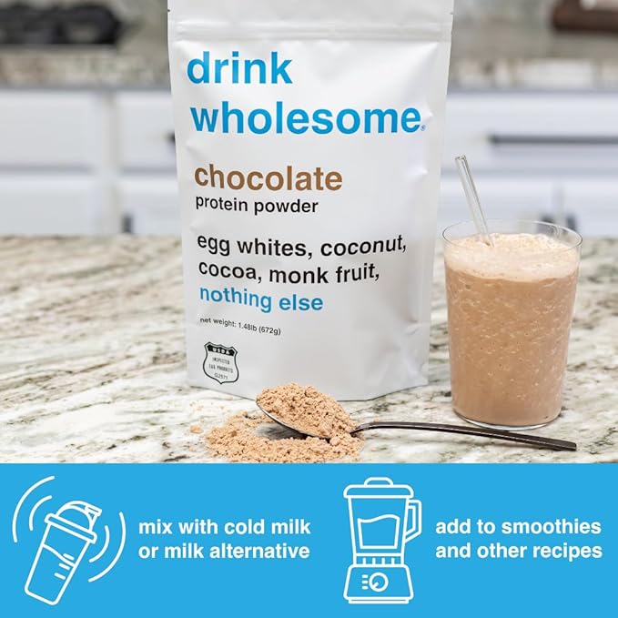 drink wholesome Chocolate Egg White Protein Powder | for Sensitive Stomachs | Gut Friendly | Additive & Dairy Free | No Artificial Sweeteners | No Bloating, Farts or Gas | No Constipation or Diarrhea