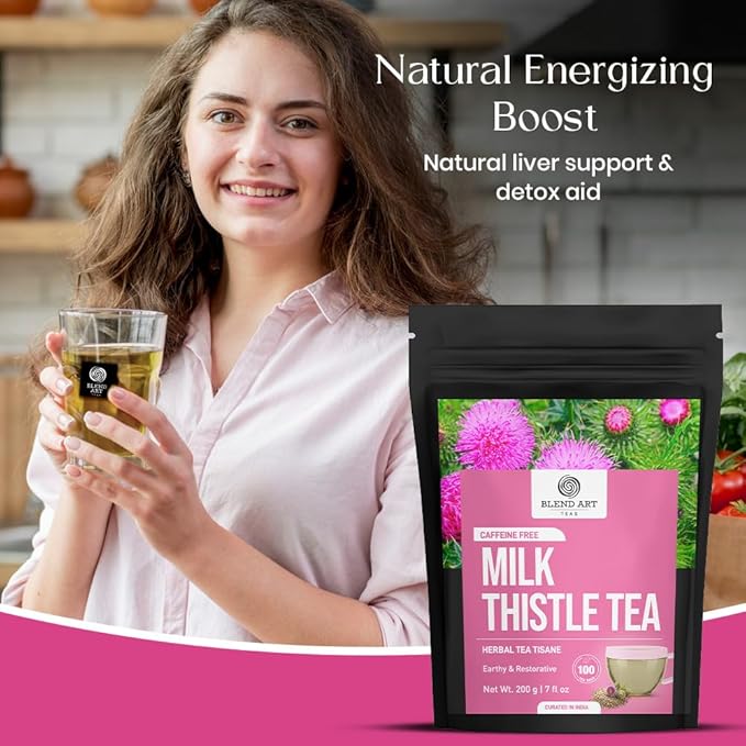BlendArt Teas - Milk Thistle Seeds Herbal Tea - 100 Count - Pyramid Tea Bag | For Liver Detox support | Reduce inflammation | Refreshing Peppermint with lemon flavour - Caffeine Free | Ziplock Pouch