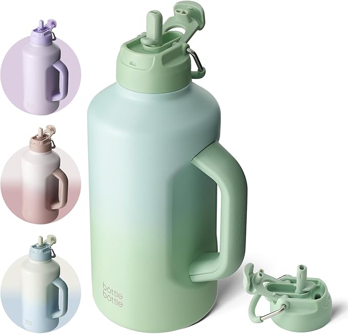 BOTTLE BOTTLE Insulated Water Bottle 64 oz with Straw and Dual-use Lid Stainless Steel Water Bottle with Handle Vacuum Insulated Jug for Workout and Sports green gradient