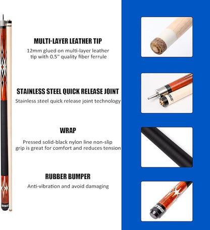 GSE Games & Sports Expert 58" 2-Piece Canadian Maple Hardwood Billiard Pool Cue Sticks for Men/Women, House or Commercial/Bar Use (Several Colors, Weight 18oz, 19oz, 20oz, 21oz Available)