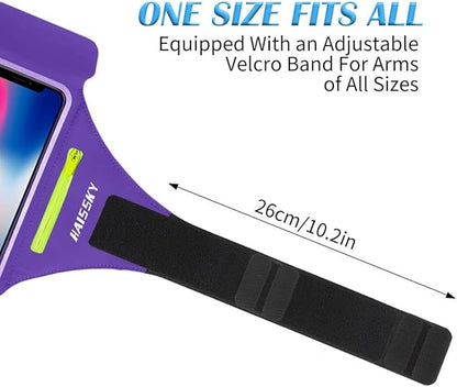HAISSKY Cell Phone Running Armband with Airpods Zipper Pocket Armband Case Running Holder for iPhone 16/15/ 14/13 / 12 /11Pro Max,Galaxy S20 S10,Sweatproof Arm Band with Card/Key Bag