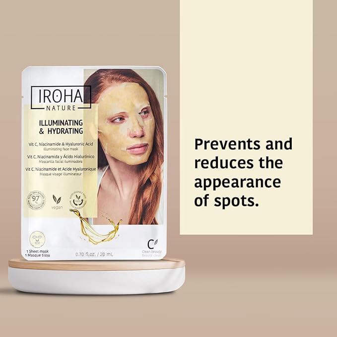 IROHA NATURE Face Masks - Packs for Better Skin (Pack of 5, Brightening & Hydrating Face Mask with Pure Vitamin C and Hyaluronic Acid)