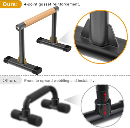 Kipika Parallettes Bars, Push Up Bars & Dip Bar with Comfort Thick Handles, Rock-Free Fitness Equipment for Handstand, L-Sit, Gymnastics & Strength Training, 600lbs Capacity, 12" Height