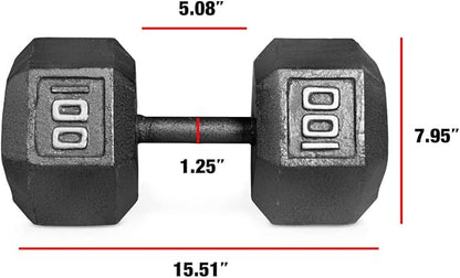 WF Athletic Supply Cast Iron Solid Hexagon Gray/Black Dumbbells, Strength Training Free Weights Set of 2 for Women and Men, Hand Weights Sold by Pairs, Multi-Select Size Options Available
