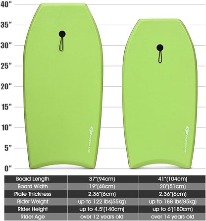 Goplus 41''/37''/33'' Lightweight Body Board for Beach, Surf Board with EPS Core, XPE Deck, HDPE Slick Bottom, Wrist Leash, Bodyboard for Kids Adults Surfing