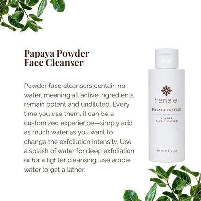 Hanalei Papaya Powder Face Cleanser - Gentle Daily Exfoliating Wash, Hydrating Non-Stripping Formula for All Skin Types - Travel-Friendly - Cruelty-Free & Paraben-Free, 60g