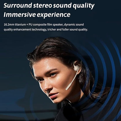 IHAO Open Ear Air Conduction Bluetooth Headphone Dual Mic Rotatable Boom Mic Active Noise Cancellation IPX5 Waterproof Bluetooth 5.4 Pain-Free Design for Sports Work Outdoor Activities-DG09 Black