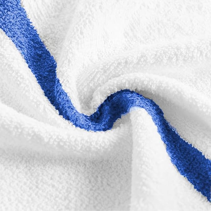 Blue Center Stripe 120 Bulk Towels (22x44) – Economical Soft & Absorbent Bulk Pool Towels for Hotels - Lightweight & Quick Drying White Bath Towels Bulk for Gym & Salon - Durable & Fade Resistant