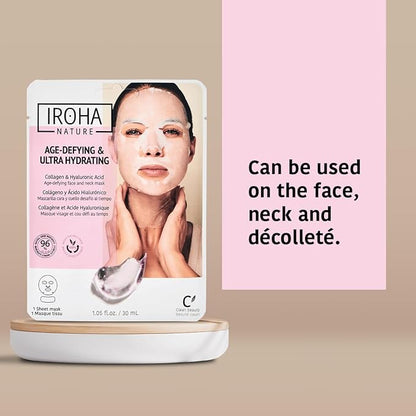 IROHA NATURE Face Masks - Packs for Better Skin (Pack of 5, Anti-Aging Face & Neck Tissue Mask with Collagen (96% Natural Ingredients))