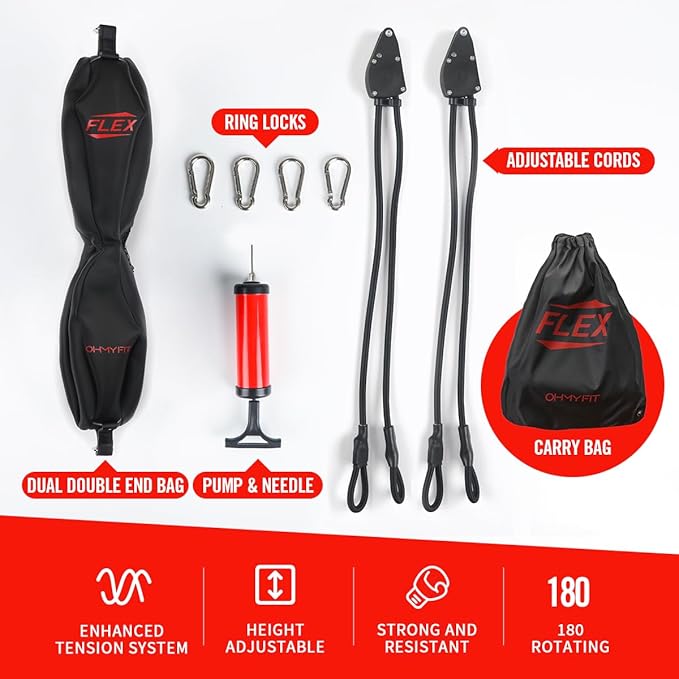 Flex Double End Punching Bag - Bungee Cords w/Special Flex Adjustable System - Durable Bladder Speed Bag - Boxing Training Equipment for Adults - Home Gym Accessories