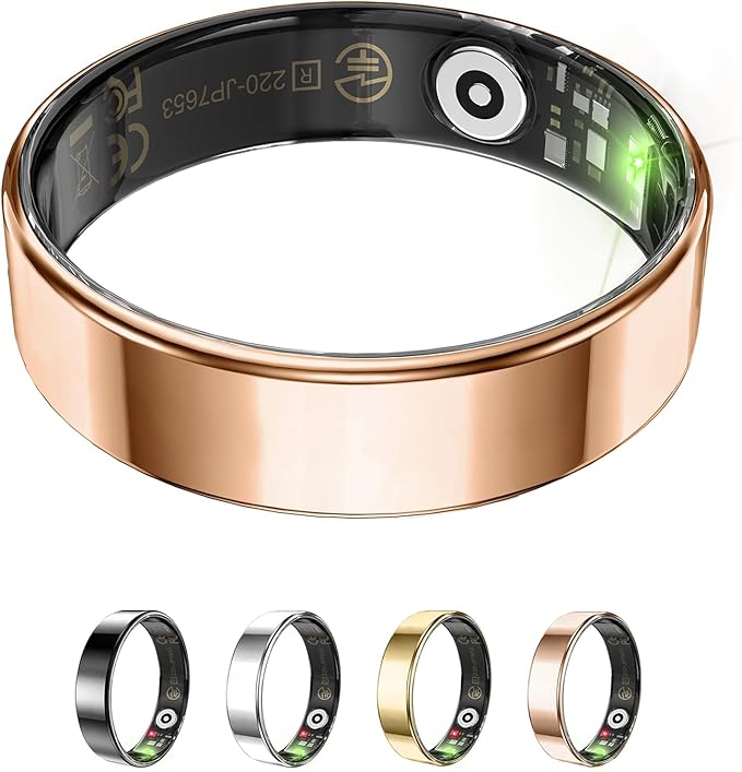 Fitness Tracker, Smart Ring for Women Men, Sleep Tracker Ring with 24/7 Heart Rate Monitor, Fitness Ring with Activity Tracker, Step Counter, Calorie Pedometer, No APP Fee, iOS Android (Rose Gold, 12)