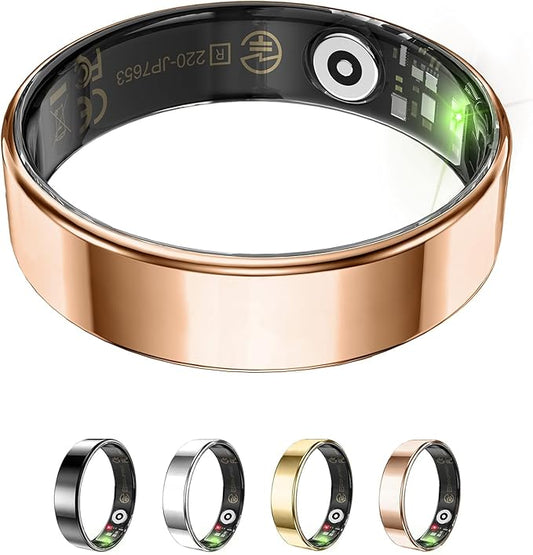 Fitness Tracker, Smart Ring for Women Men, Sleep Tracker Ring with 24/7 Heart Rate Monitor, Fitness Ring with Activity Tracker, Step Counter, Calorie Pedometer, No APP Fee, iOS Android (Rose Gold, 9)