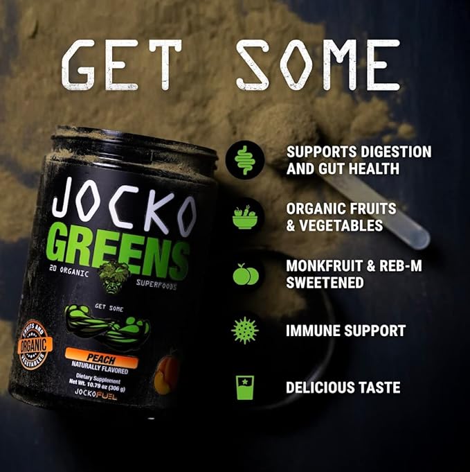 Jocko Fuel Daily Greens Powder - Premium Organic Greens Superfood Powder for Gut Health, Digestion, Bloating, Immune Support with Spirulina, Chlorella, Digestive Enzymes, & Probiotics - 30 Servings