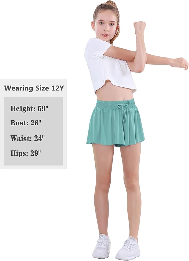 EXARUS Girls Butterfly Shorts Flowy Dance Skirt Cheer Skorts Athletic Tween Clothes Teen Preppy Outfits Flutter Kids