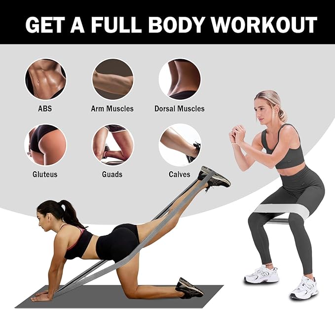 Long and Short Fabric Resistance Bands with Door Anchor 7 PCS, Non-Slip Stretch Booty Bands for Working Out Women & Men, Loop Exercise Elastic Bands for Home Physical Therapy Yoga Pilates