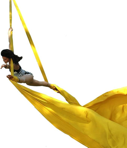 DASKING Aerial Silks Starter Kit - Durable 11Yards of Aerial Yoga Hammock with Hardware, Aerial Swing for Acrobatic Flying Yoga & All Levels (Aerial Rigging Point Up to 14ft)