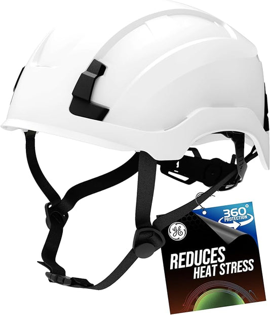 GE Safety Helmet: ANSI Type 2 Class G & E, Advanced Impact Technology, Ultra Comfortable Memory Foam, Heat Stress Reduction, Compatible with Accessories, Adjustable Size OSHA Approved